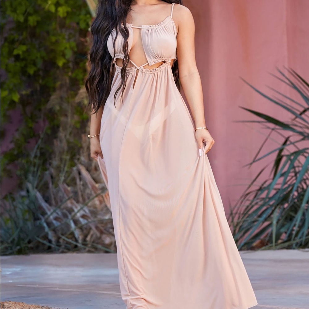 Sheer cream coverup maxi dress